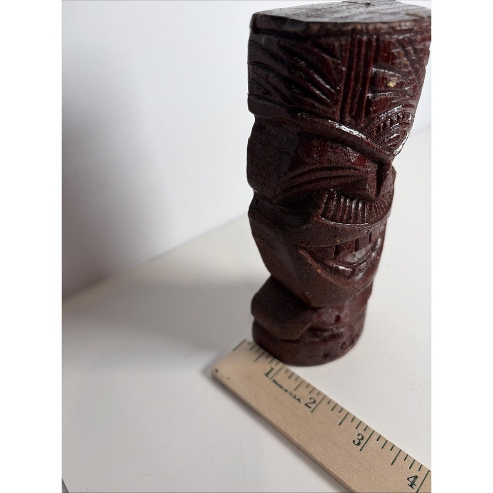 Lono Tiki Idol Statue Hand Carved Hard Wood Signed Hawaii 6" - Picture 10 of 10